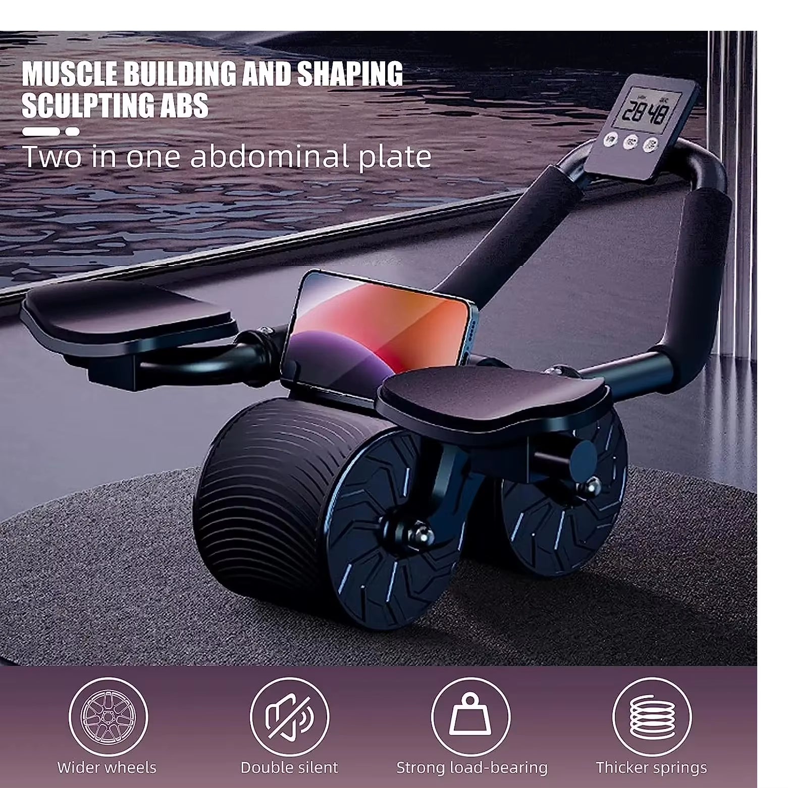 Elbow Support Automatic Rebound Abdominal Wheel Core Muscle Ab Trainer with Counter Display Fitness Exercise Roller Wheel