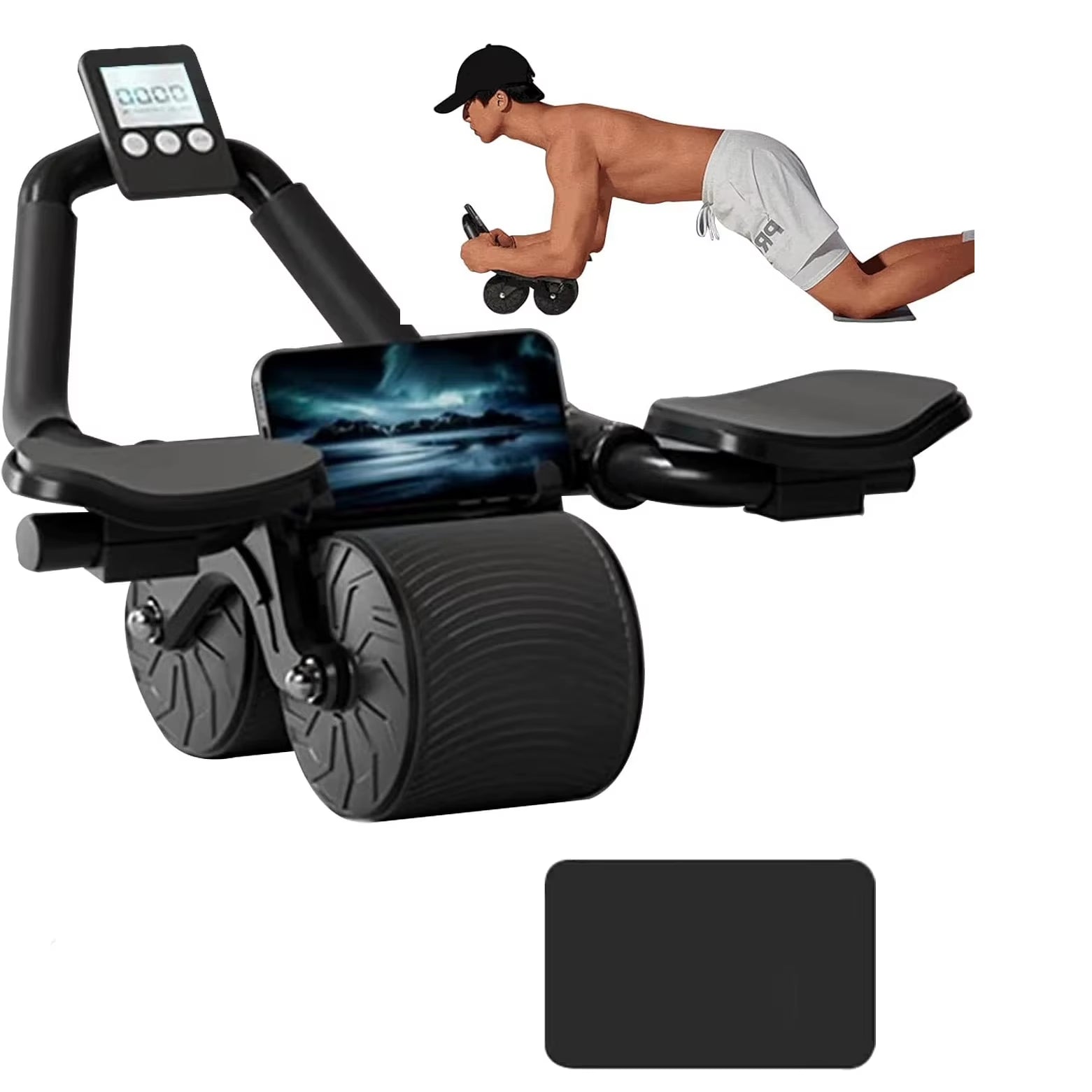 Elbow Support Automatic Rebound Abdominal Wheel Core Muscle Ab Trainer with Counter Display Fitness Exercise Roller Wheel
