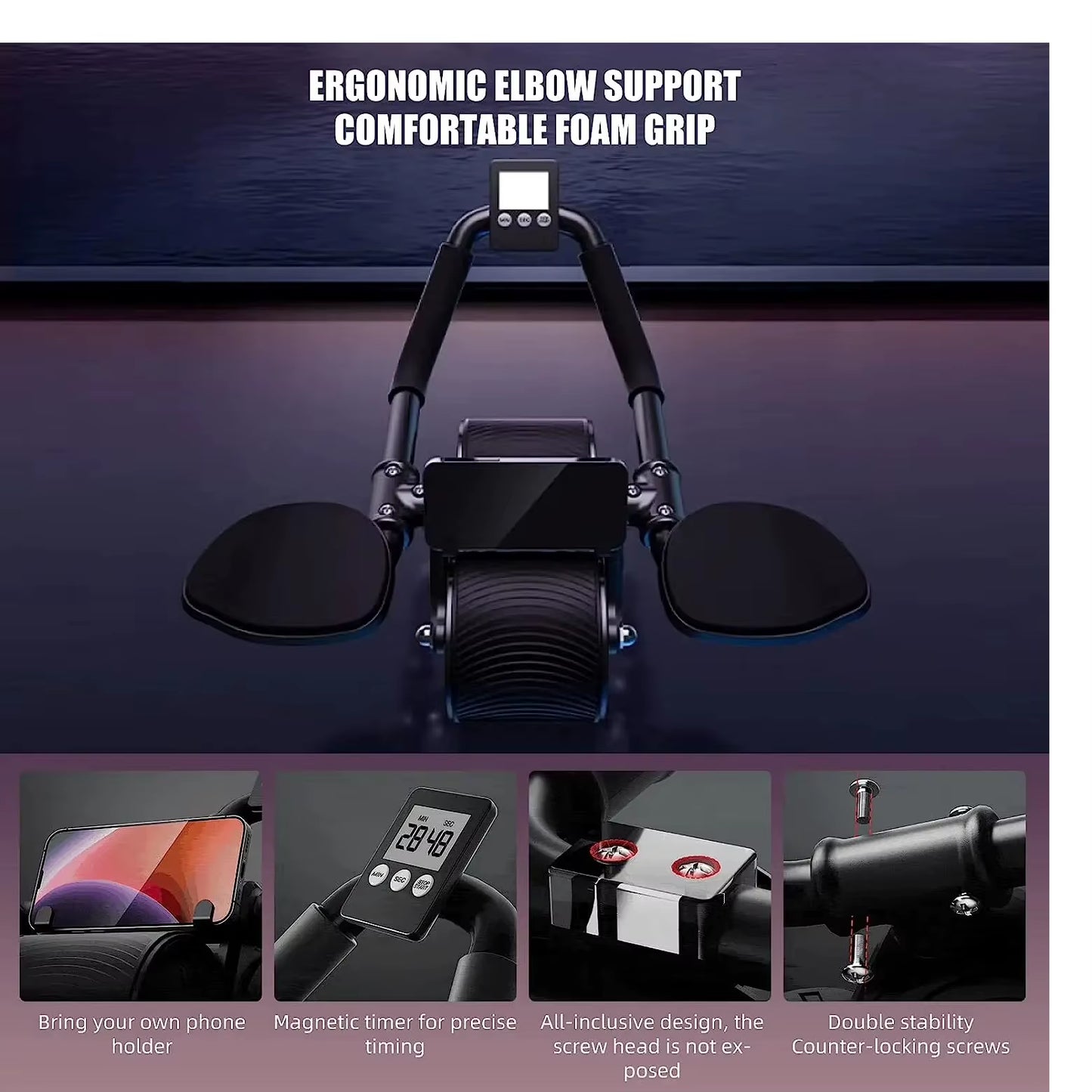 Elbow Support Automatic Rebound Abdominal Wheel Core Muscle Ab Trainer with Counter Display Fitness Exercise Roller Wheel