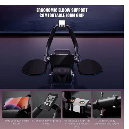 Elbow Support Automatic Rebound Abdominal Wheel Core Muscle Ab Trainer with Counter Display Fitness Exercise Roller Wheel